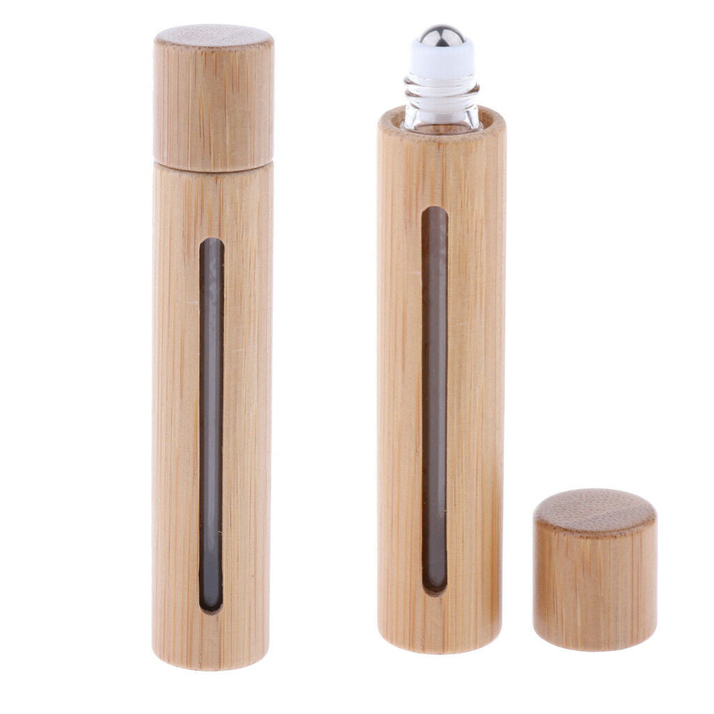 2X 10ML Bamboo Roller Bottle Roll On Bottle fo Essential Oil Steel Bead Head
