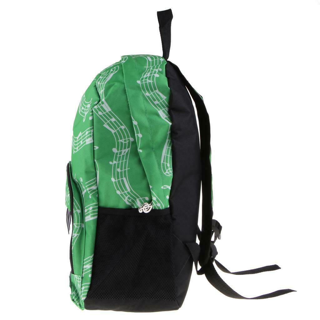 Piano Keyboard Music Note Backpack School Bag Shoulder Travel Daypack Green