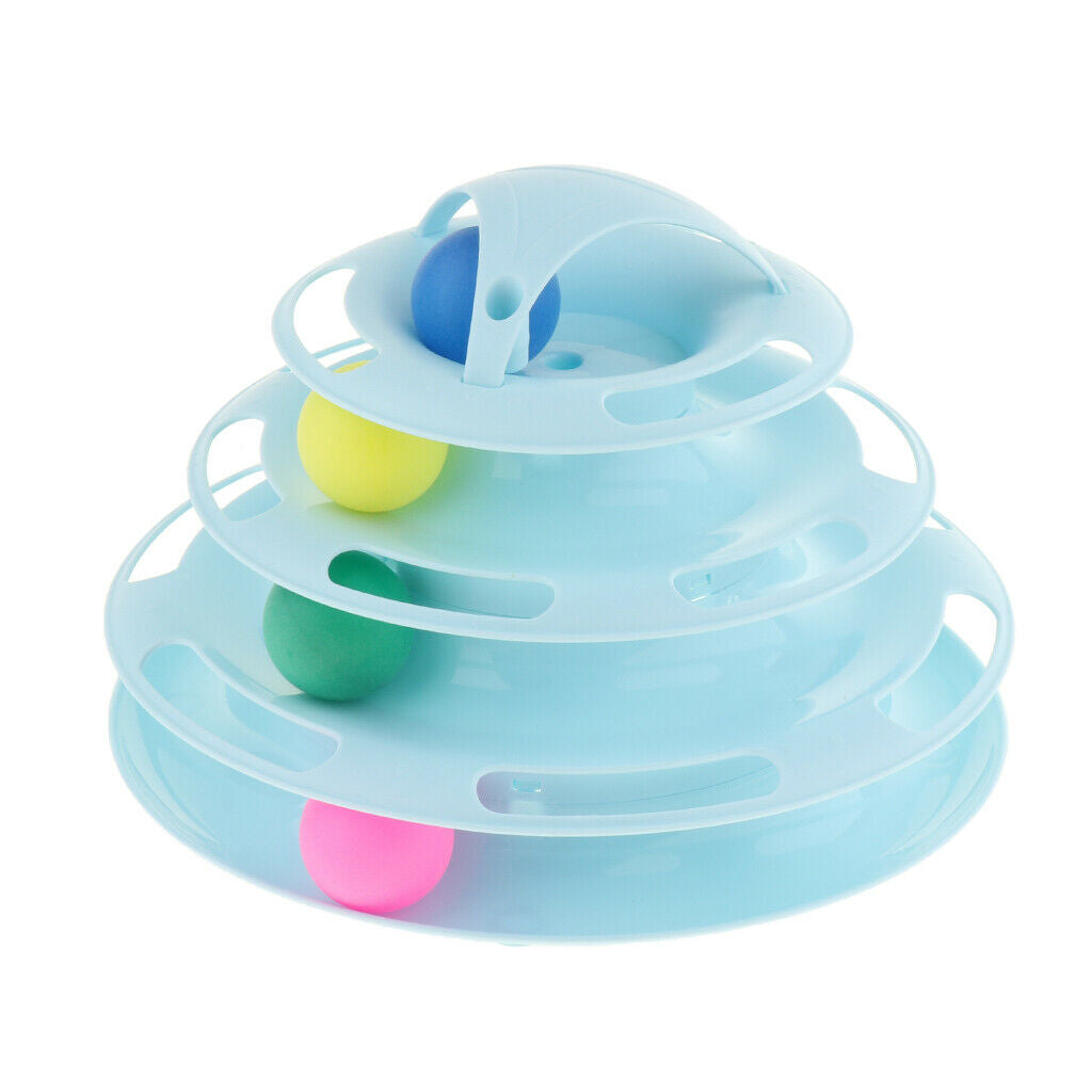 Four Layers Pet Cat Toys Turntable Intelligence Training Ball Tray Blue