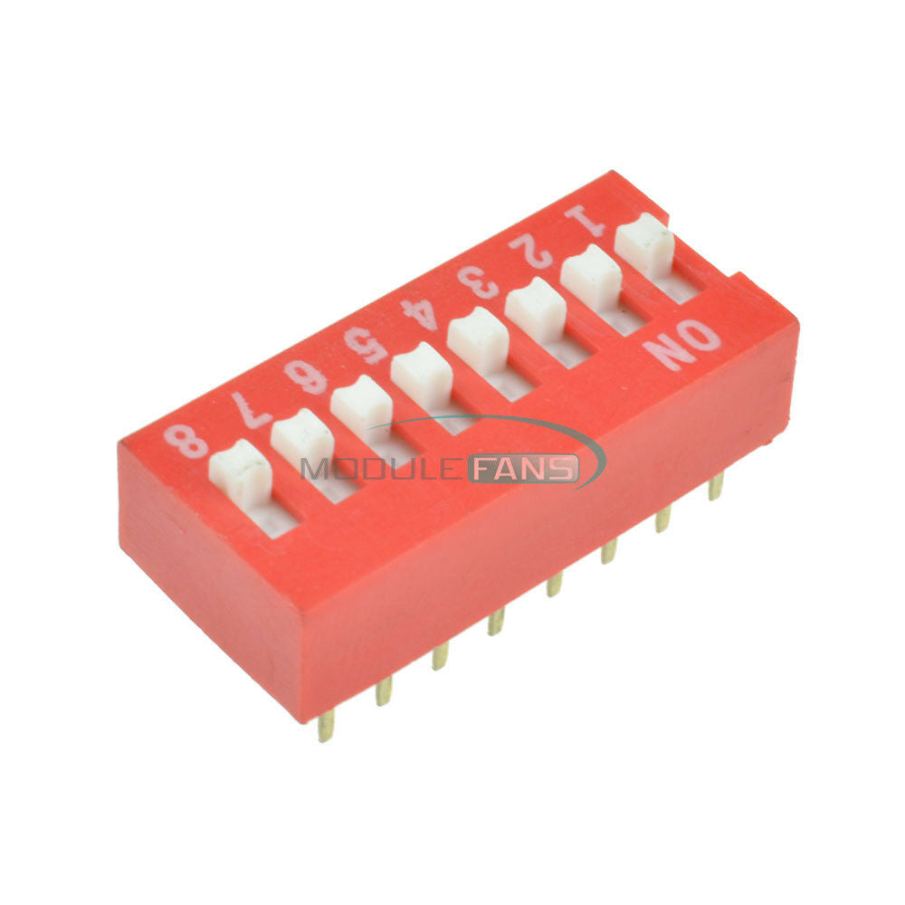 10PCS 2.54mm Pitch 8-Bit 8-Positions Way Slide Type DIP Switch Red Module