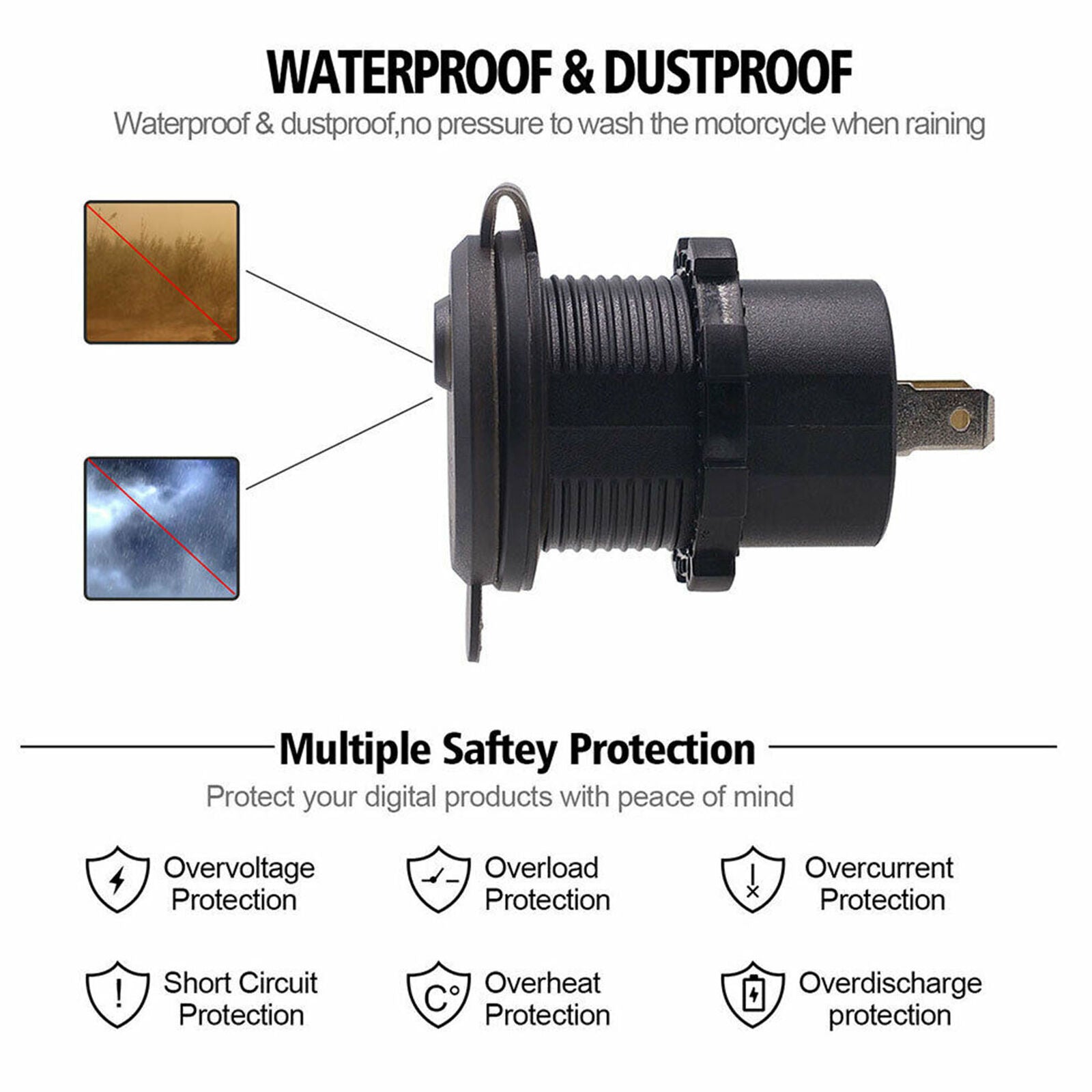 DC 12V / 24V Waterproof Car Power Socket USB Charger Socket with Switch LED