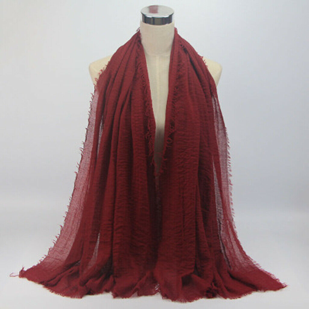4x Women's Stylish Soft Cotton Long Scarf Plain Pleated Hijab Head Scarf