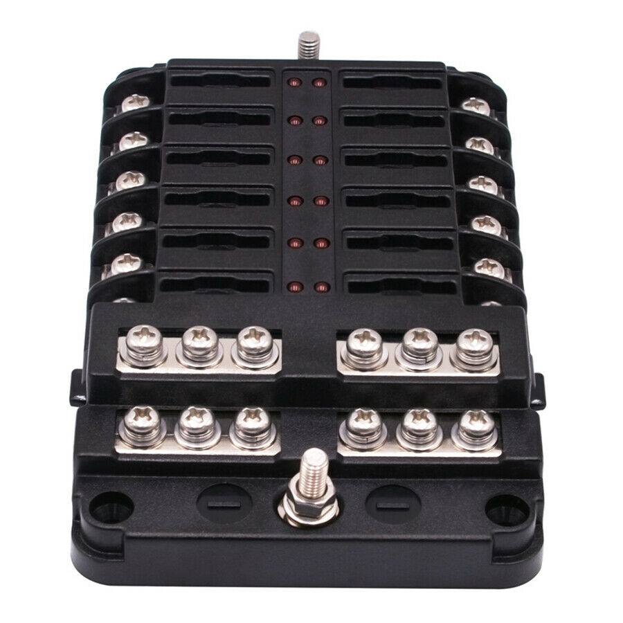 12-way Fuse Holder Box Car Truck Marine Boat Blade Block Fuse Box LED Indicator