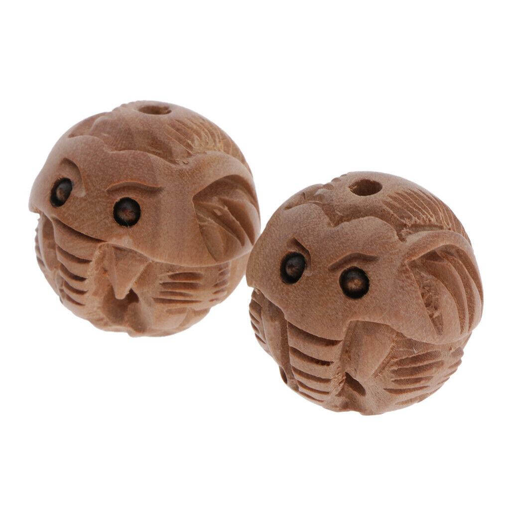 2 Wooden Elephant Engraved Beads Spacer Round Beads Jewelry Making Findings