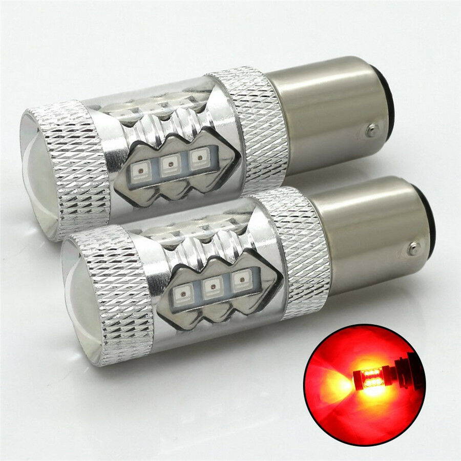 2x 1157 7528 BAY15D LED Car Brake Ligth Bulb 18*54.7mm 80W 1600 Lumens Red DC12V