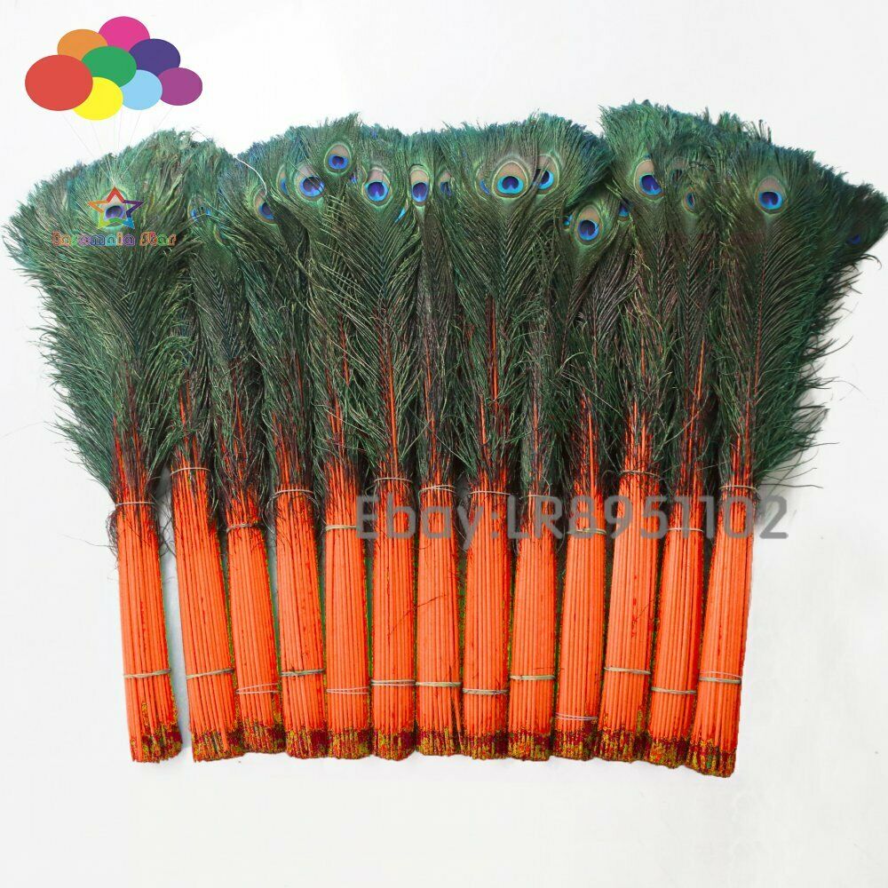 100 Pcs 70-80cm orange Peacock Feathers DIY Handmade Tool Home Party Decorations