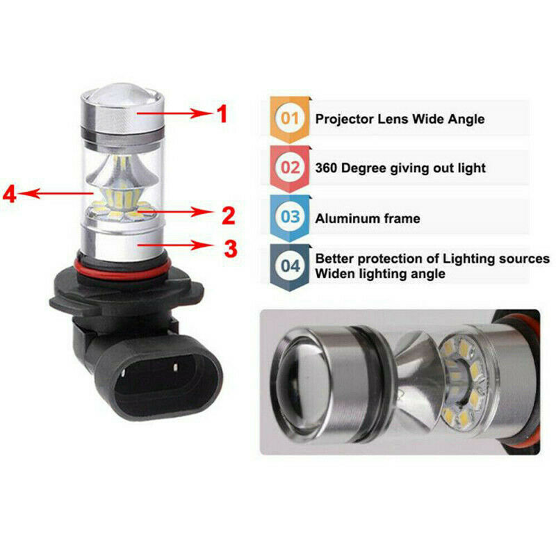 1 Pair 9140 9145 H10 HB3 9005 LED 100W 6000K White Driving DRL Fog Light Bulbs