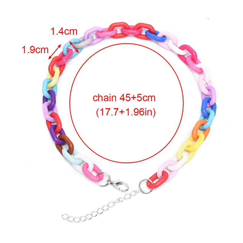 Boho Rainbow Acrylic Link Chain Necklace Bohemian Choker Necklace Jewelry.l8