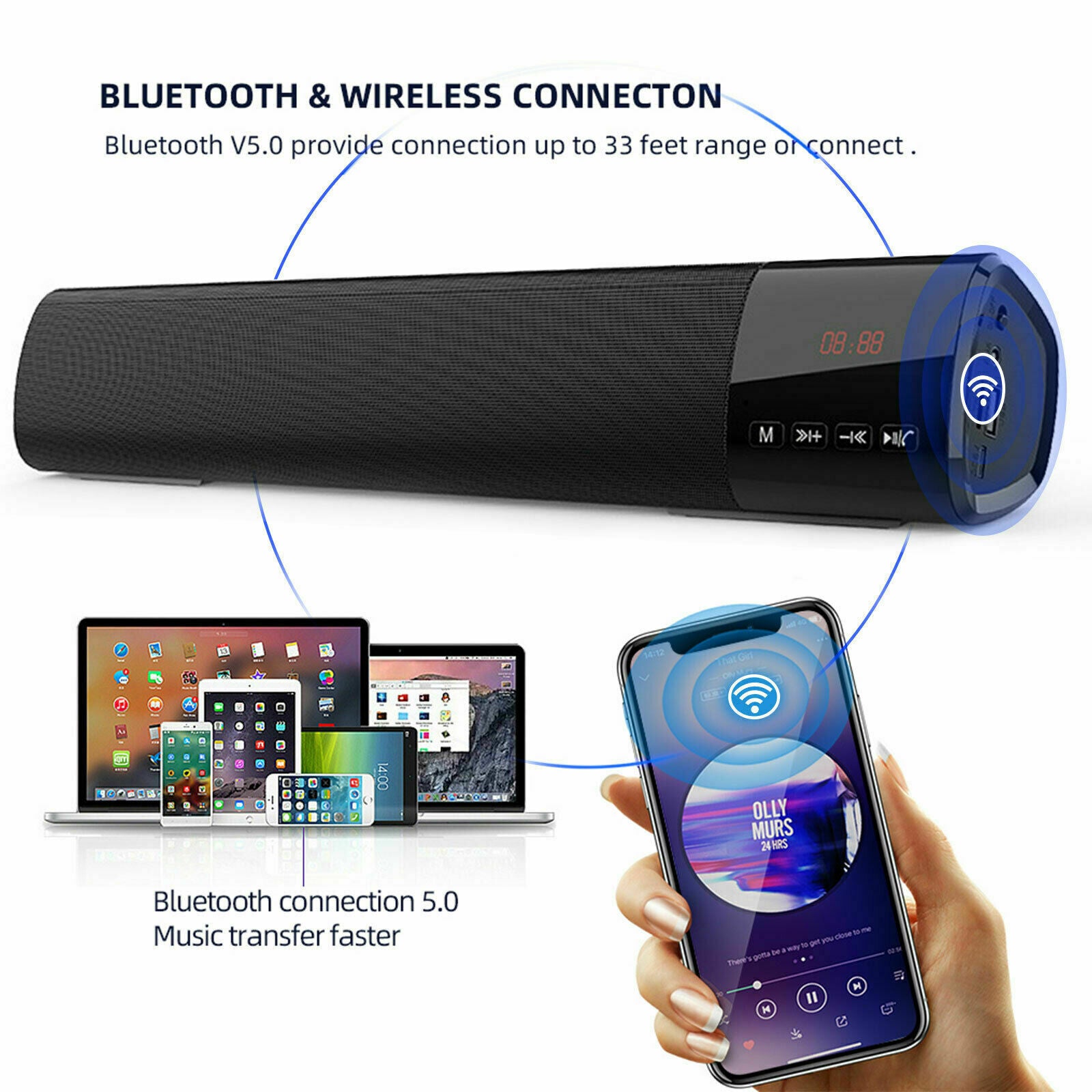 Sound Bar TV Soundbar Wired & Wireless Bluetooth Home Theater TV Stereo Speaker