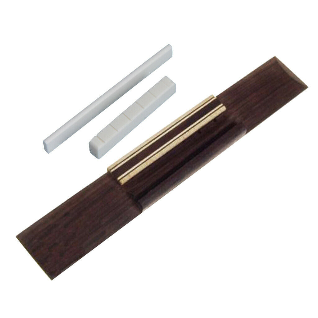 White Bone Slotted Saddle Nut Set & Rosewood Bridge for Classical Guitar Parts