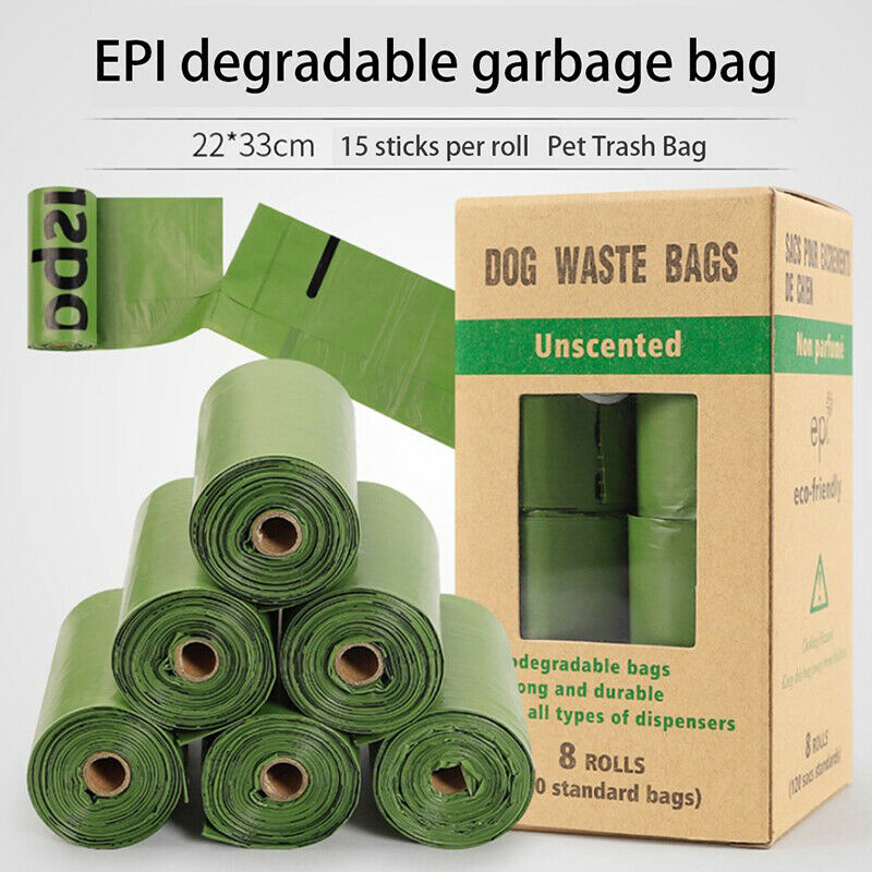 8Rolls/120Pcs Degradable Pet Waste Poop Trash Bags Dog Cat Cleaning Garbage BDA