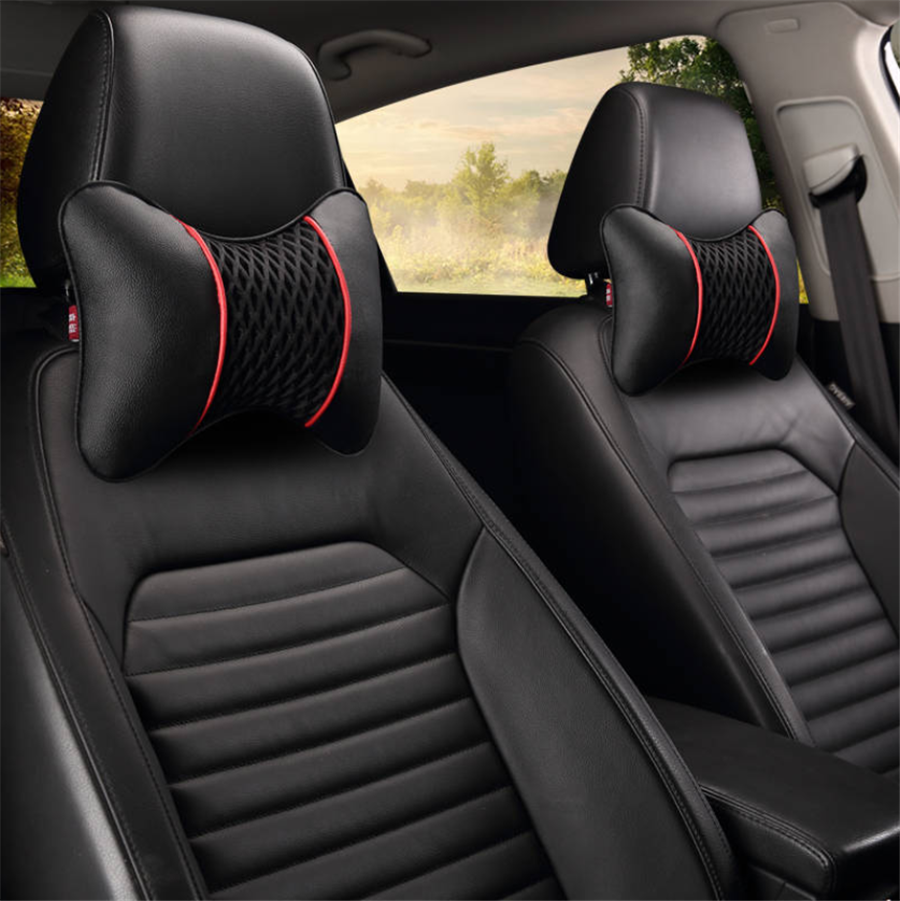 2x Comfortable Car Headrest Neck Pillow Ice Silk Leather Auto Seat Neck Pillows