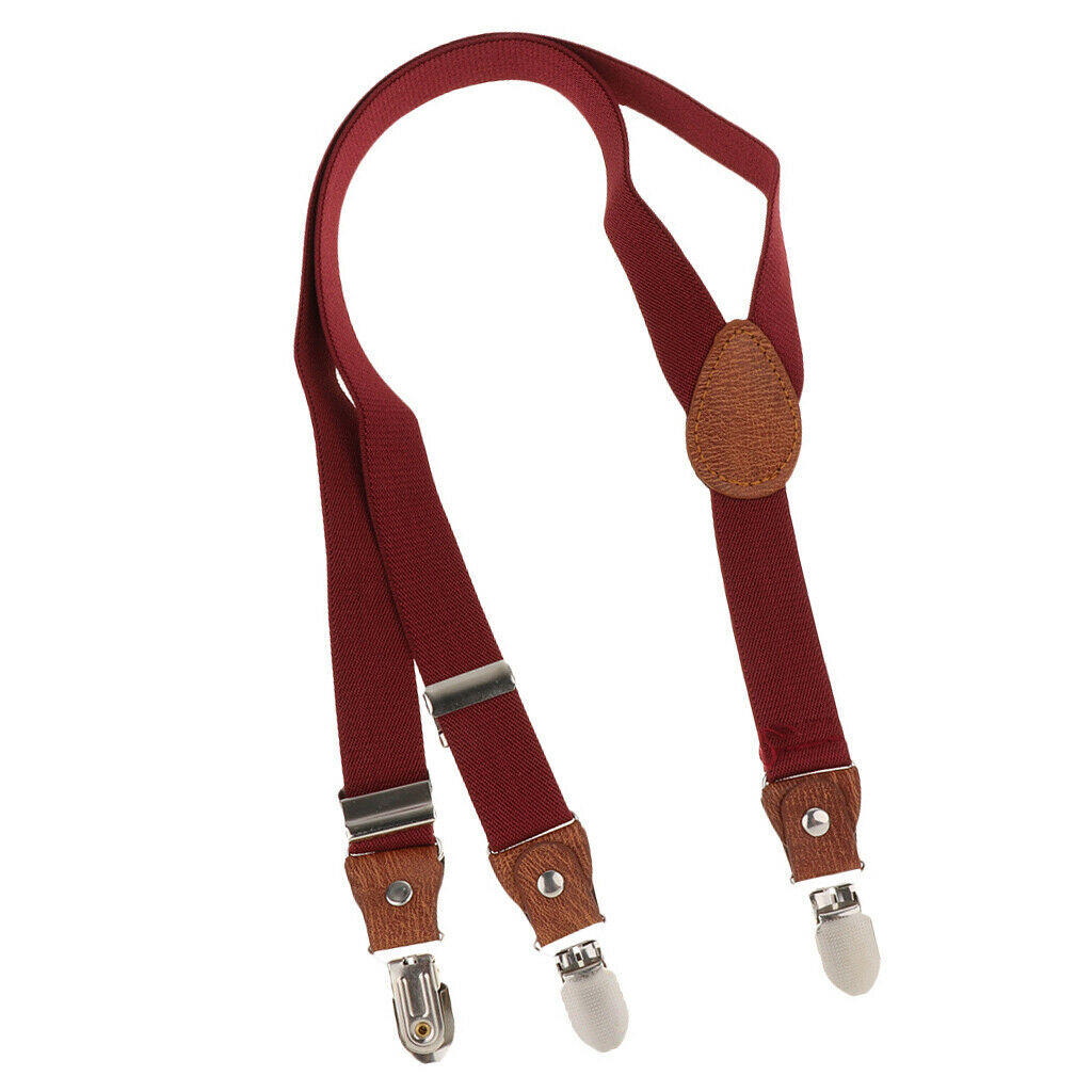 Suspenders Kids Adjustable Elastic Clip On Unisex Braces Red