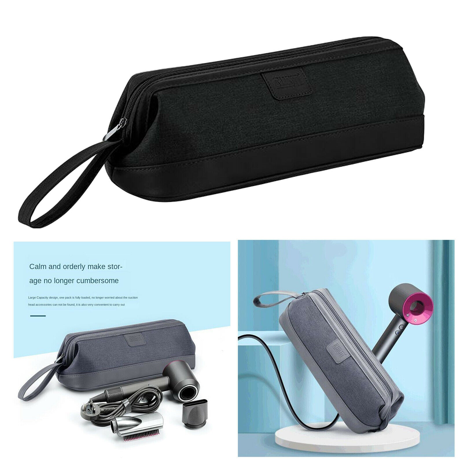 Dustproof Hair Dryer Storage Carrying Large Capacity for Dyson Black