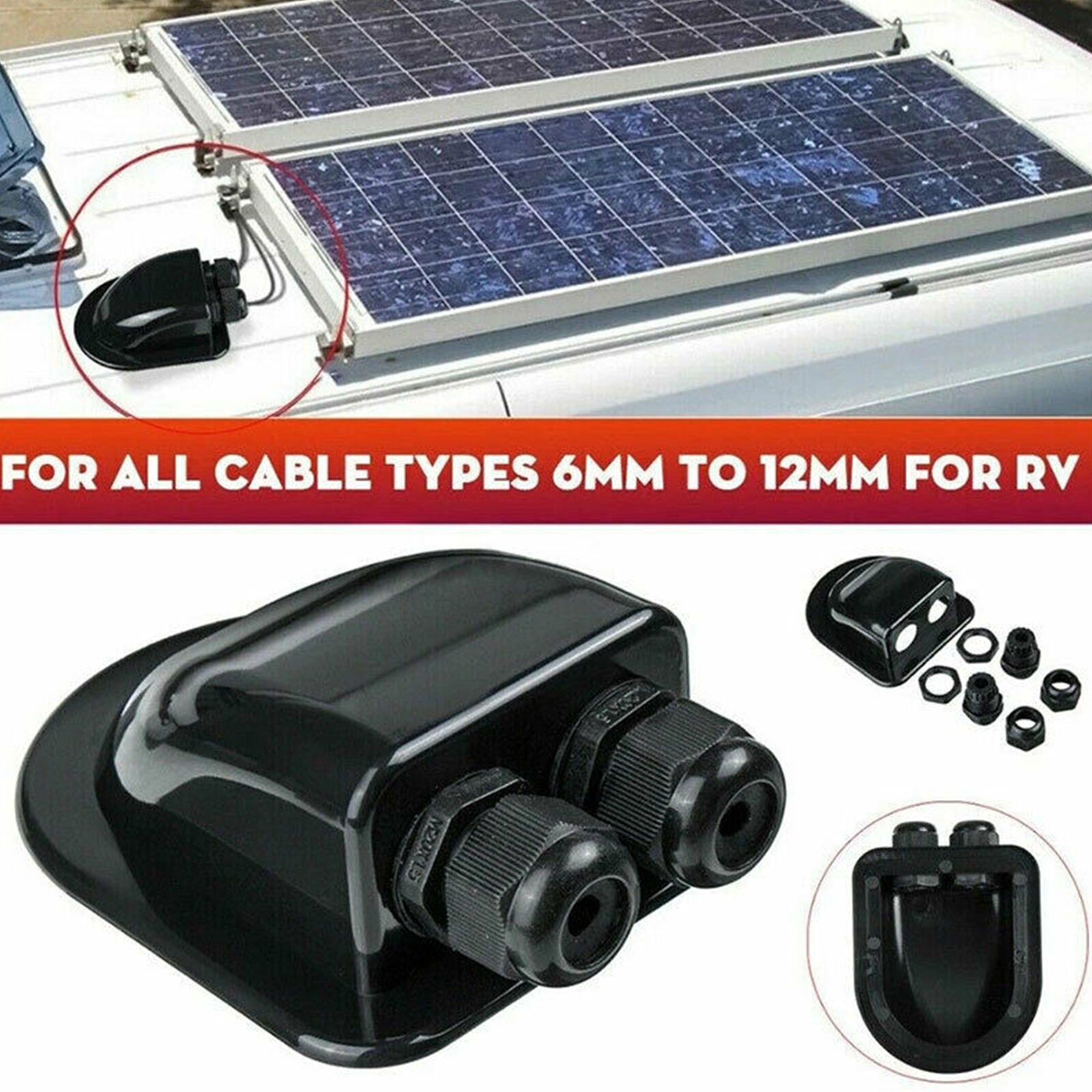 Roof Solar Panel Dual Cable Entry Gland Box For Motorhome Camper RV Boat Tool