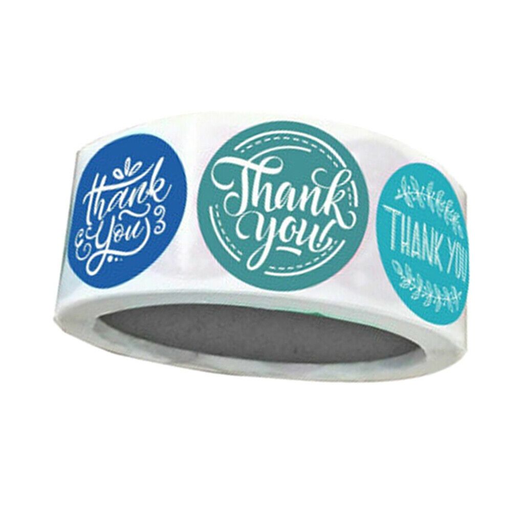 500x Roll Thank You Packaging Stickers Round Floral Paper Labels DIY Blue