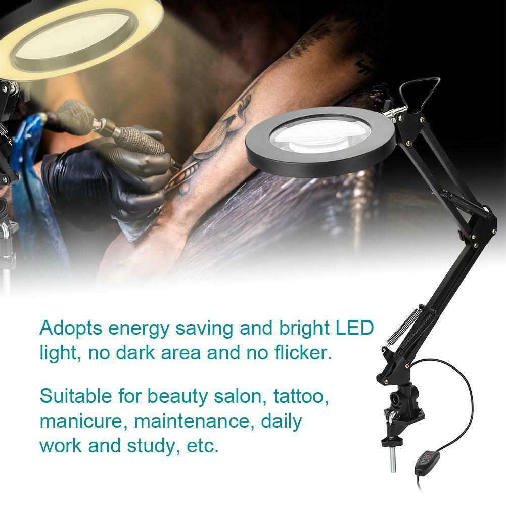 LED Light Large Lens Lighted Lamp Desk Magnifier Clamp Clip Magnifying Glass KIT