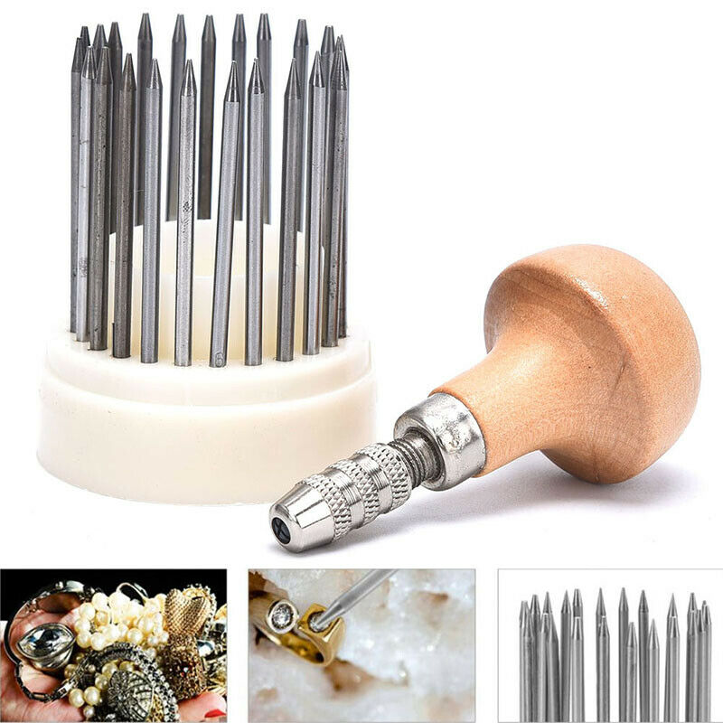 23pcs Bead Grain Tool Set with Graver Wood Handle Diamond Setting Jewelry To:_DD