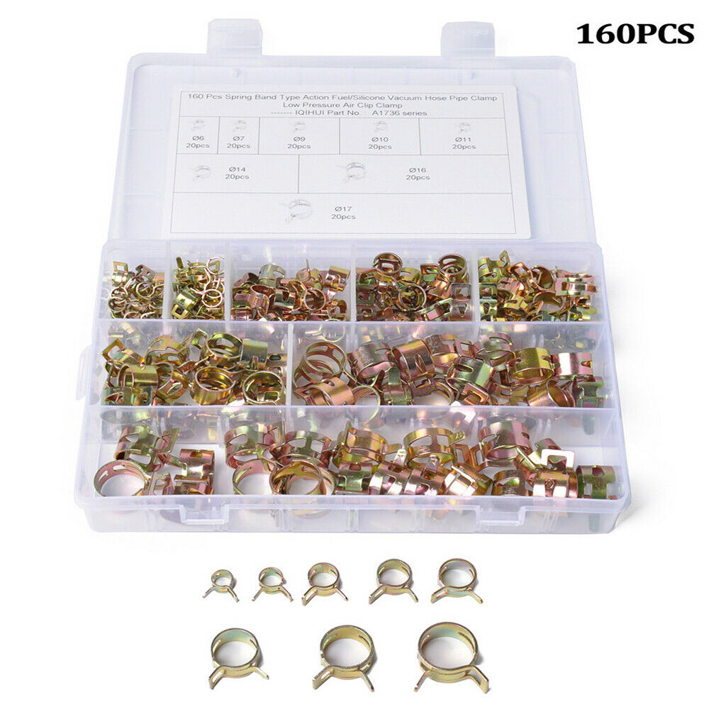 160x Car Spring Clip Fuel Line Hose Clip Fastener 6mm-17mm 8 Size Universal