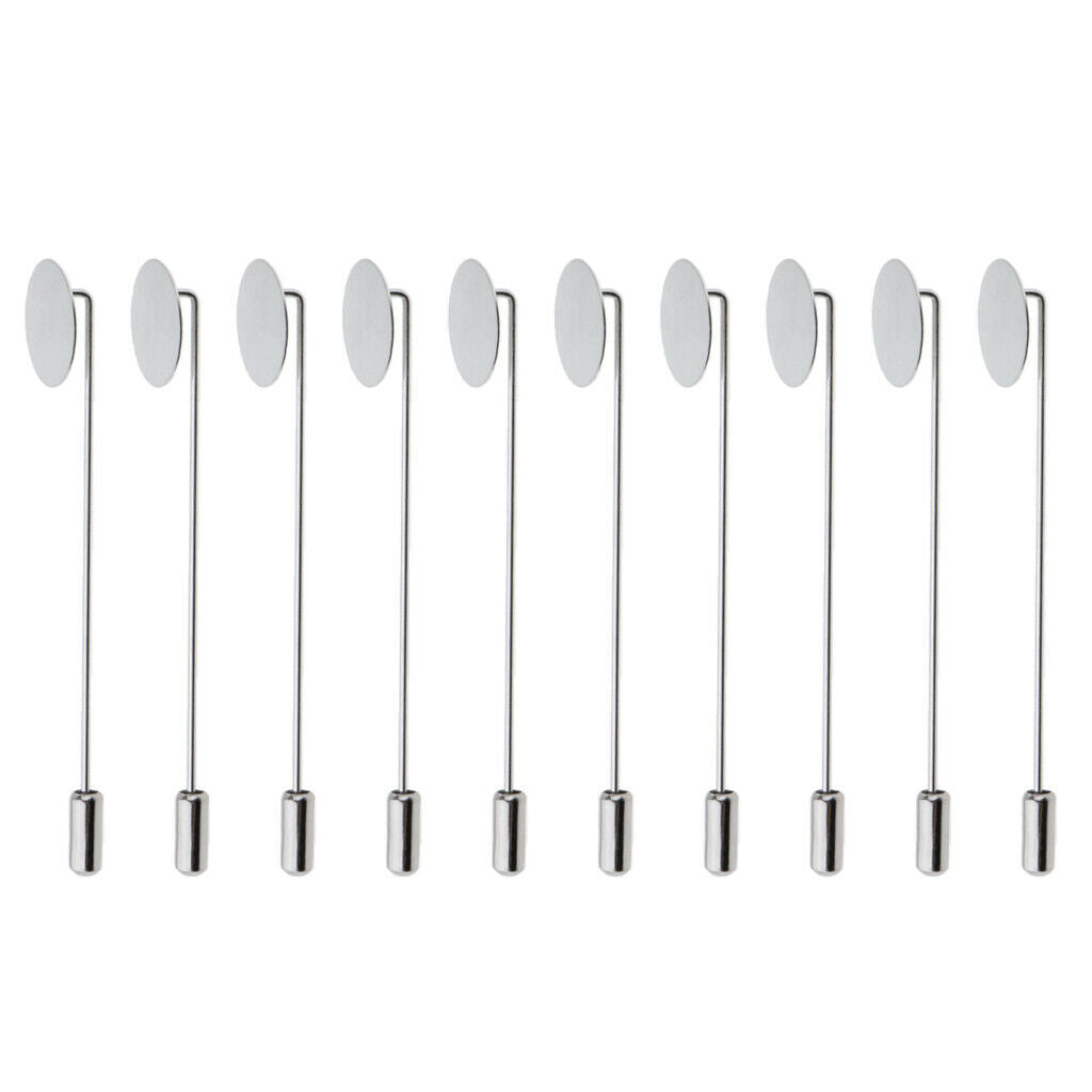 10Pcs Blank Tray Glue On Pad Lapel Stick Pin DIY Clutch Boutonniere Brooch