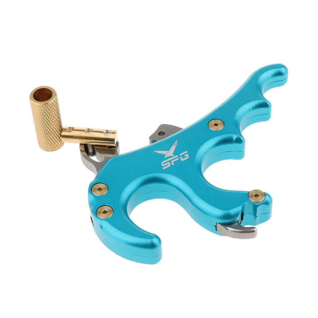 Bow Release   Thumb 4 Finger Compound Bow Button Release Aid Grip  Blue