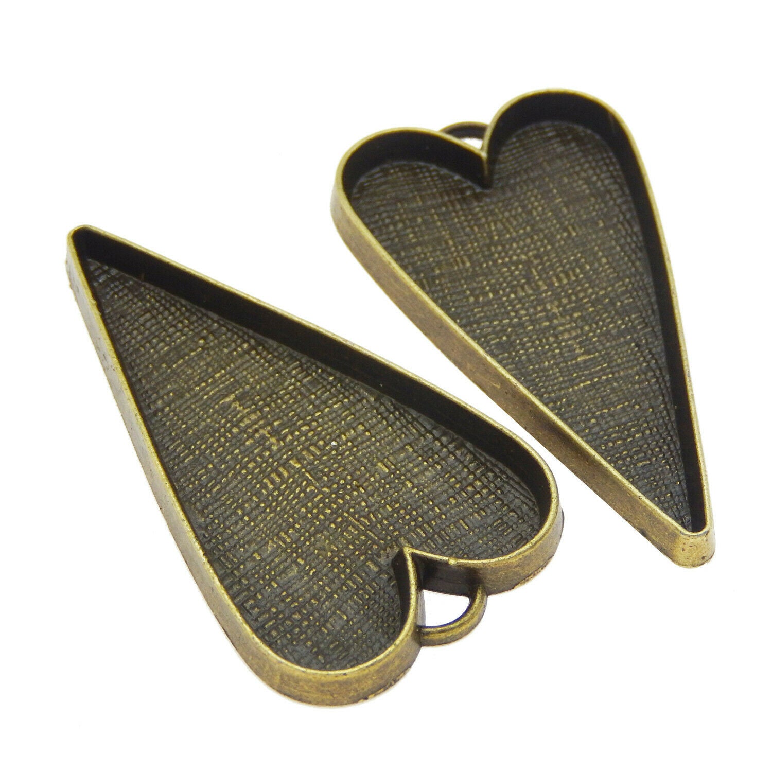 Inner 41x26mm Retro Bronze Alloy Base Setting Heart Shaped Pendant Tray 5-Pack