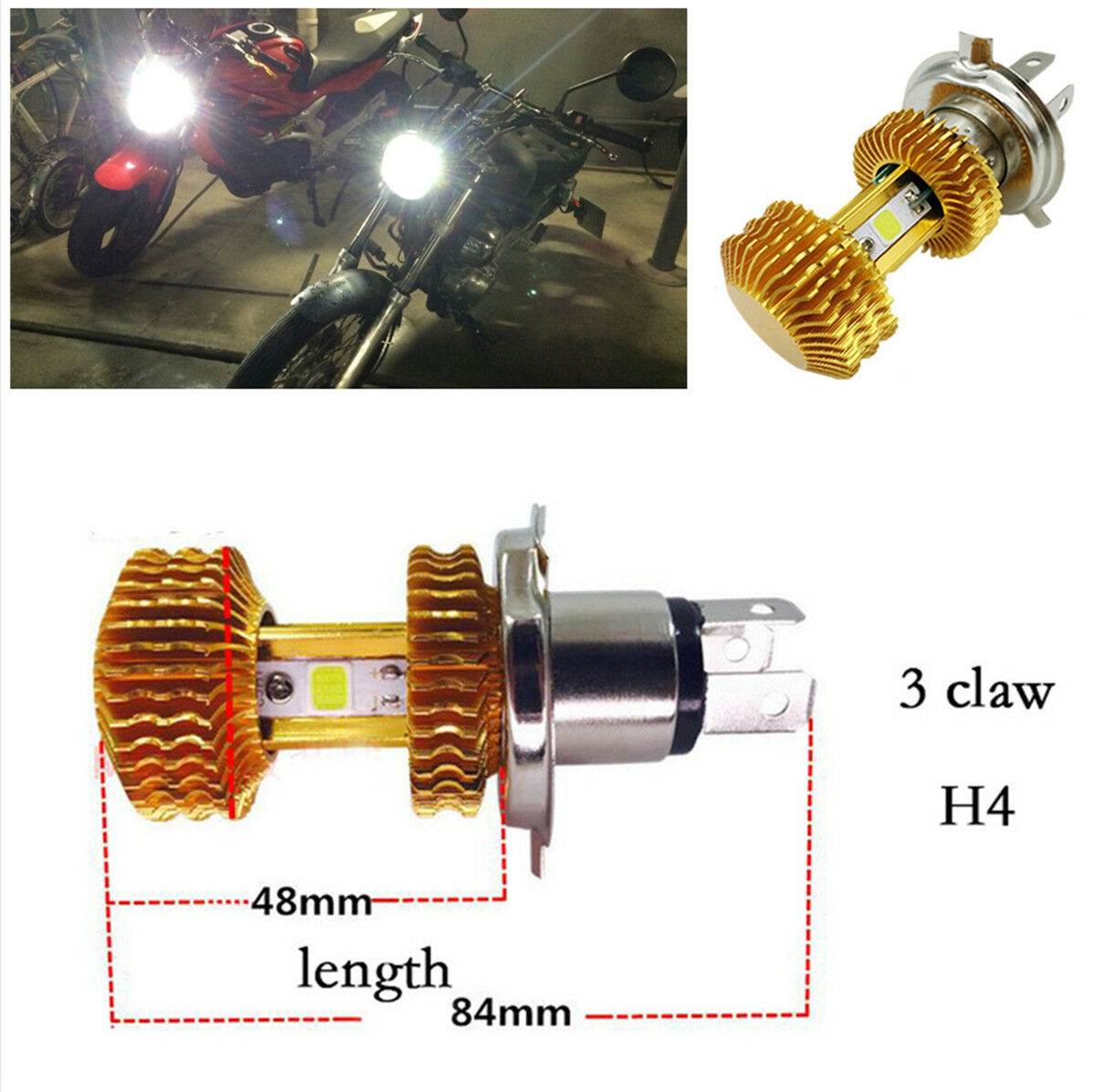 Four Side Bright H4 LED Motorcycle Headlight Blub High/Low Beam DC12V 1600LM 18W