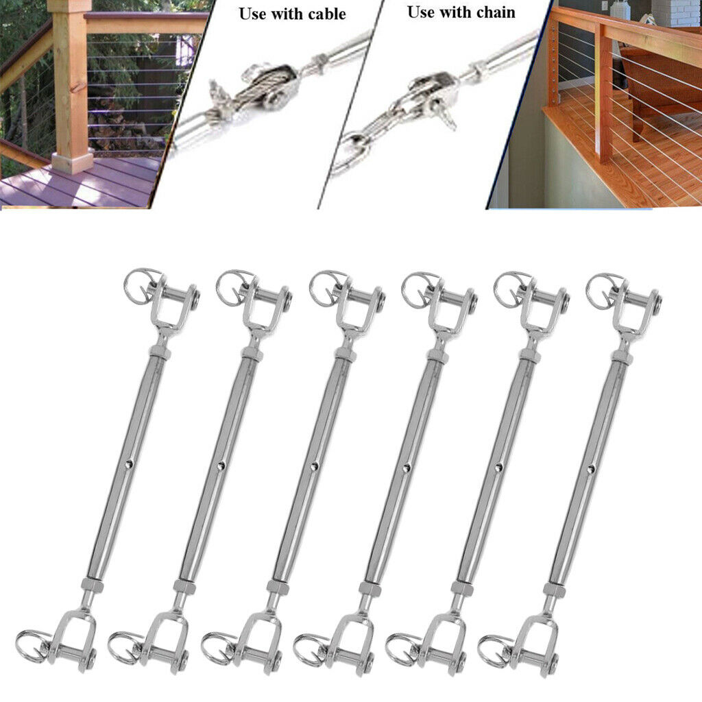 6 Pieces Stainless Steel Turnbuckle Jaw Wire Rigging Screw for Boat Yacht