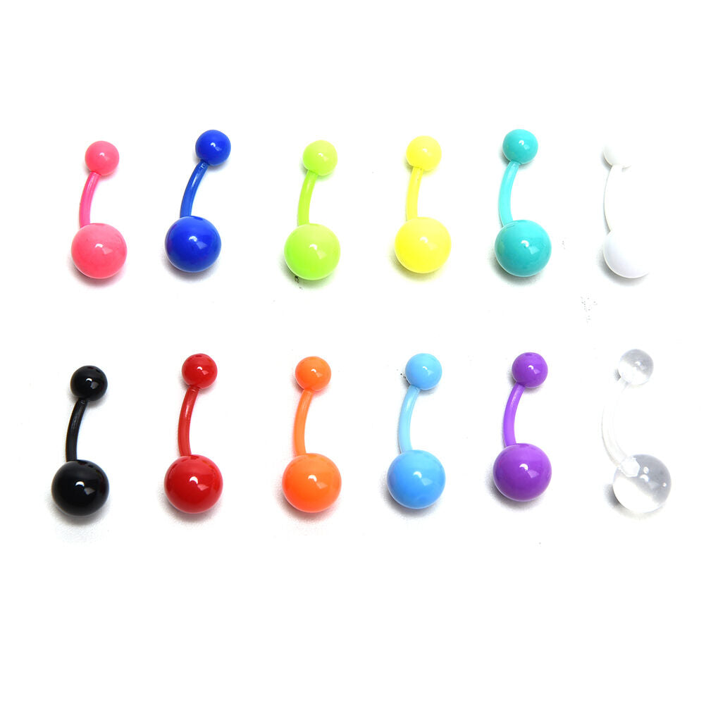 12pcs Flexible Navel Bar Barbell Rings Mixed Belly Button Piercing BodyJ Tt