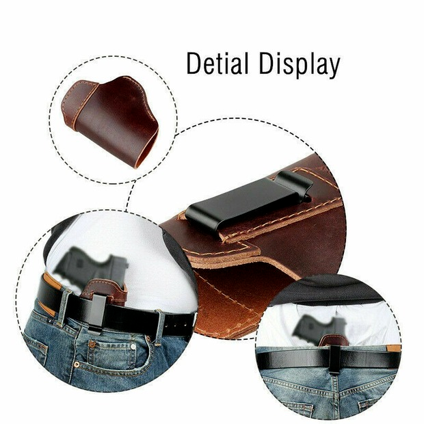 Universal Brown Leather IWB Right Hand Pistol Holster Fit Glock 17 19 26 43 S&W