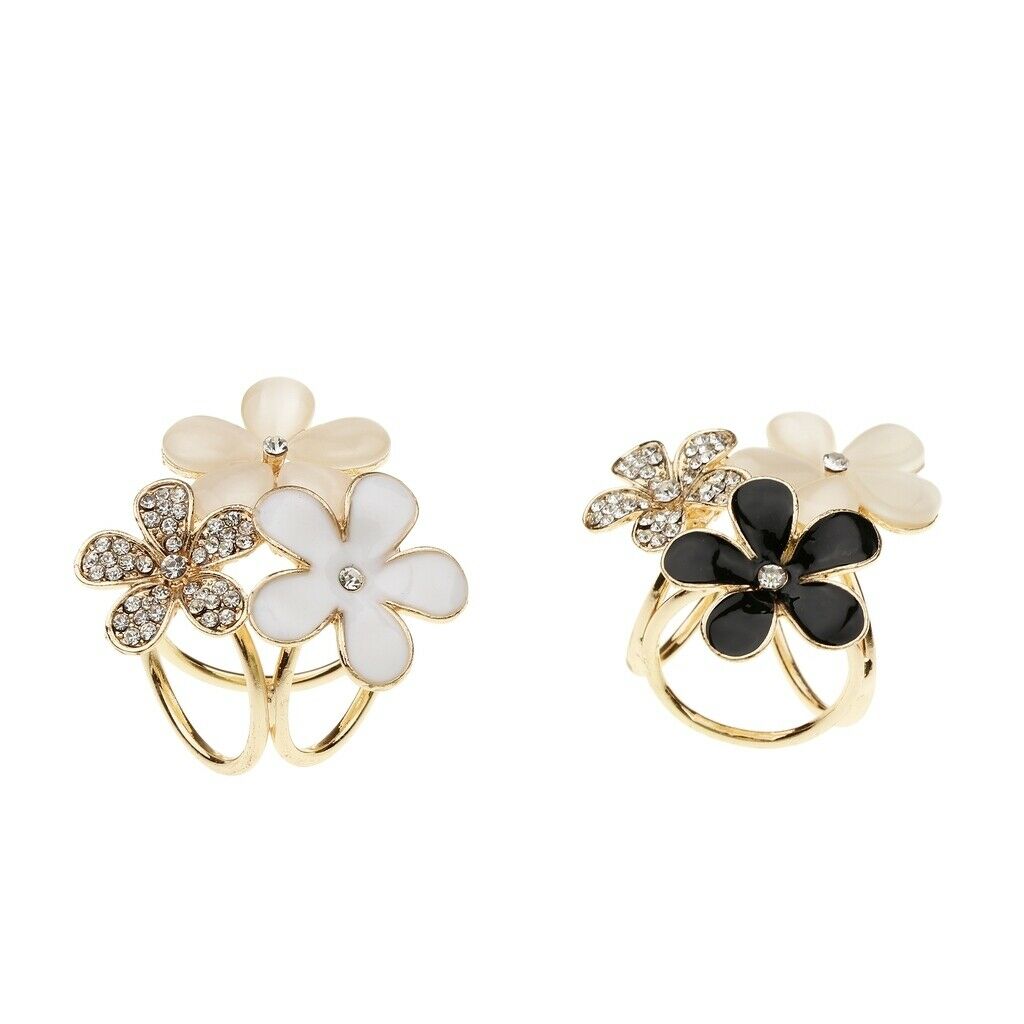 Women Flower Shape Crystal Enamel Scarf Buckle Ring Clip Scarf Jewelry 2Pcs