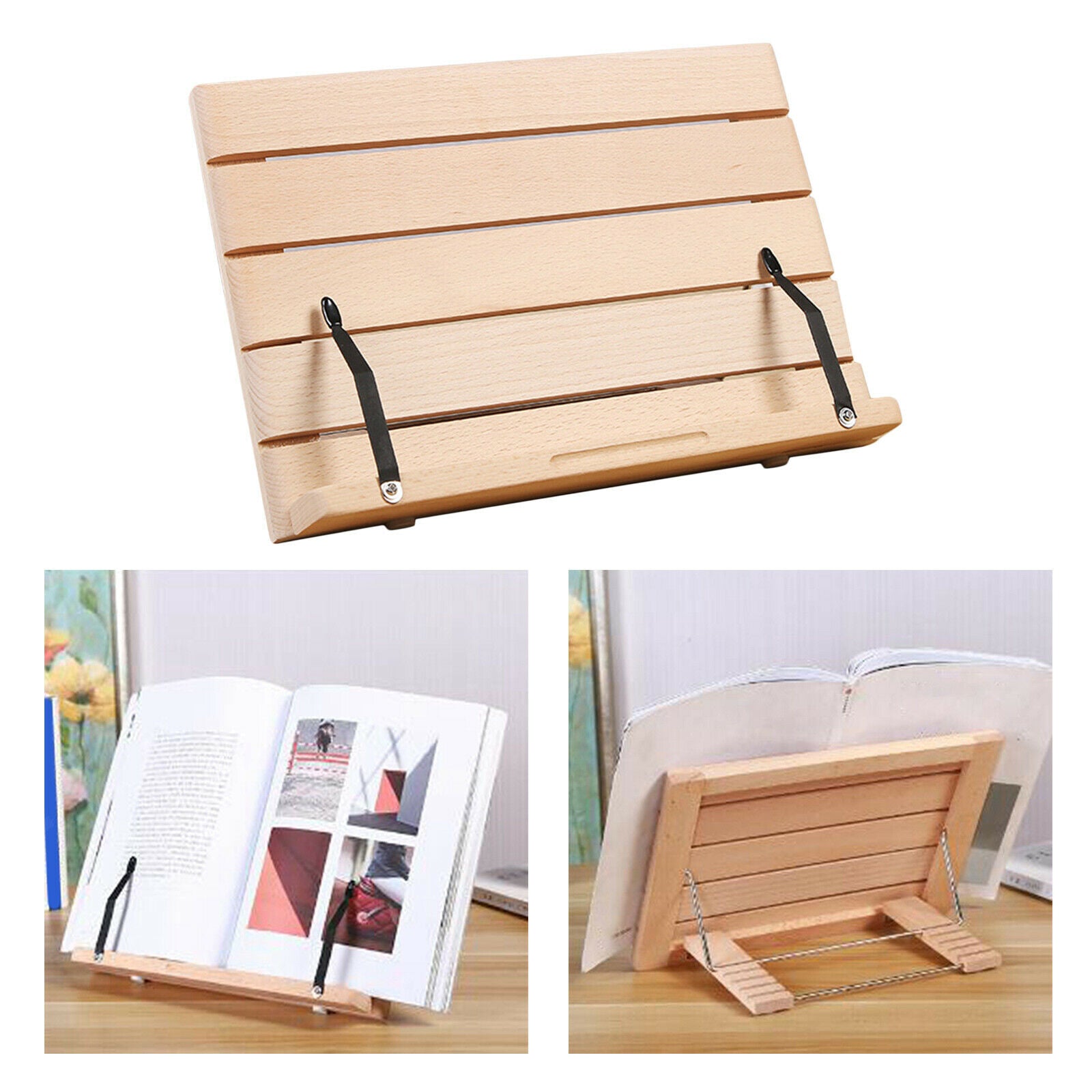 Folding Beech Book Stand Holder PC Magazines Textbooks Desk Table Easel