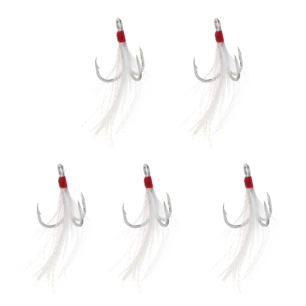 4X Treble With Feather Hook Sharp Fishing Bait White Carbon Steel Fishhook 2#