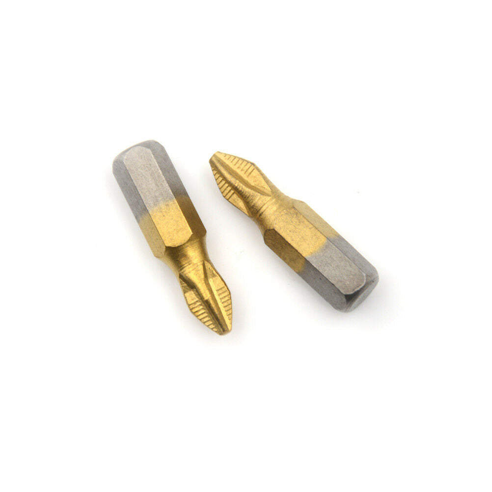 10Pcs/set 1/4" Titanium Coated Anti Slip Hex Shank PH2 Screwdriver Bit 25mDD