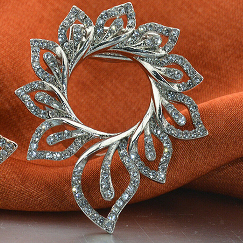 2Pcs Women Crystal Shawl Suits Scarf Clip Ring Brooch Proms Dress Corsage