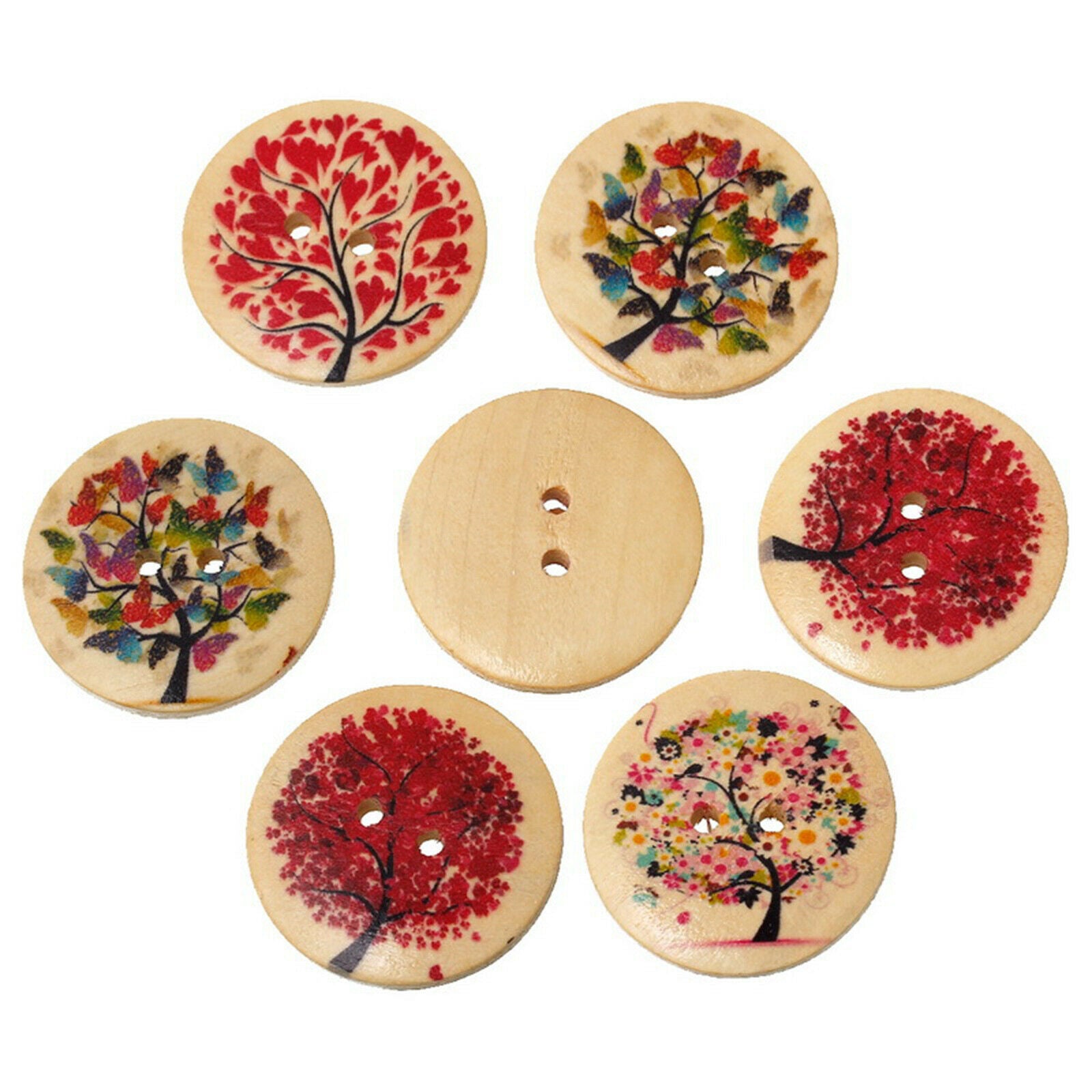 Lot 20Pcs Mixed Wooden Buttons Sewing Scrapbooking DIY Craft Decorative 30mm