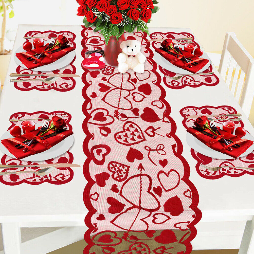 Valentine's Day Table Placemats Heart Pattern Lace Dinner Table Party Supplies