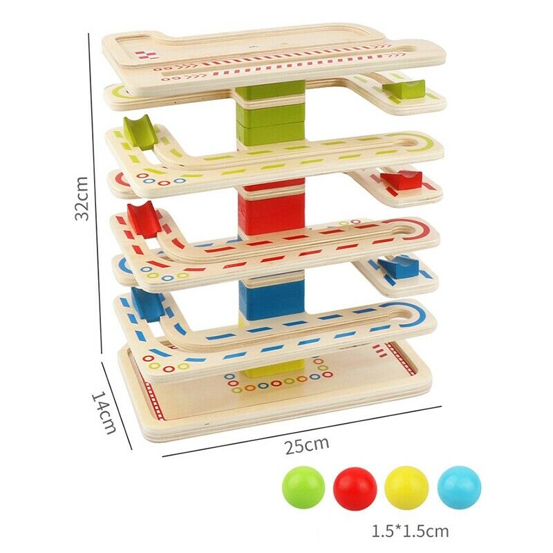 Wooden Railway Gliding Car Ball Maze Toys Educational Preschool Kids ConcentraK3