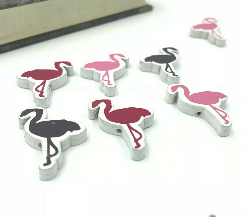 40X Wooden Beads Flamingo Shape Mix Spacer Beads Pacifier Clip Jewelry Making