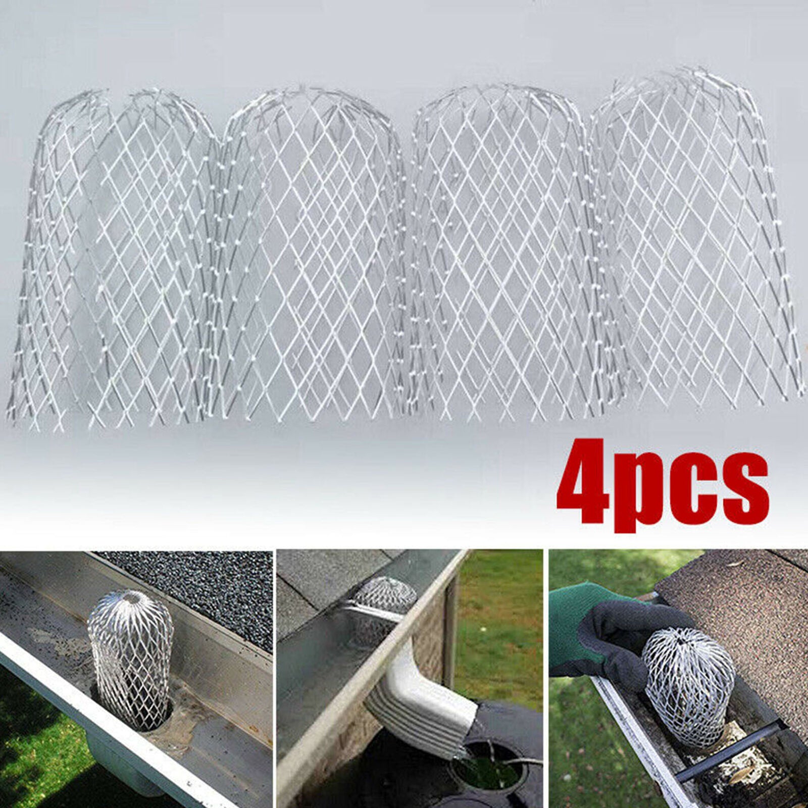 4x Gutter Guard Downspouts Filters Strainer Stops Leaf Debris Roof from Clogging