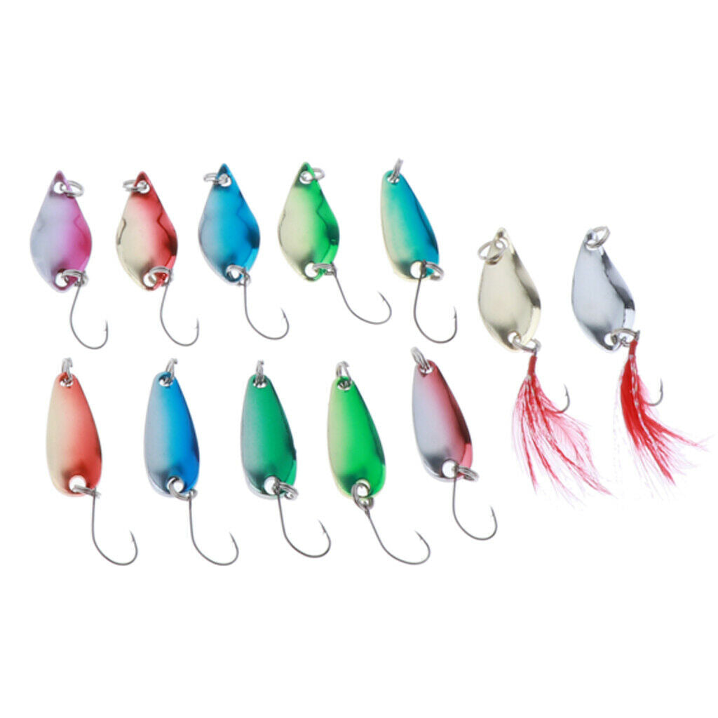 12pcs Mixed Colors Metal Fishing Lures Spinners Spoons Baits for Bass Trout
