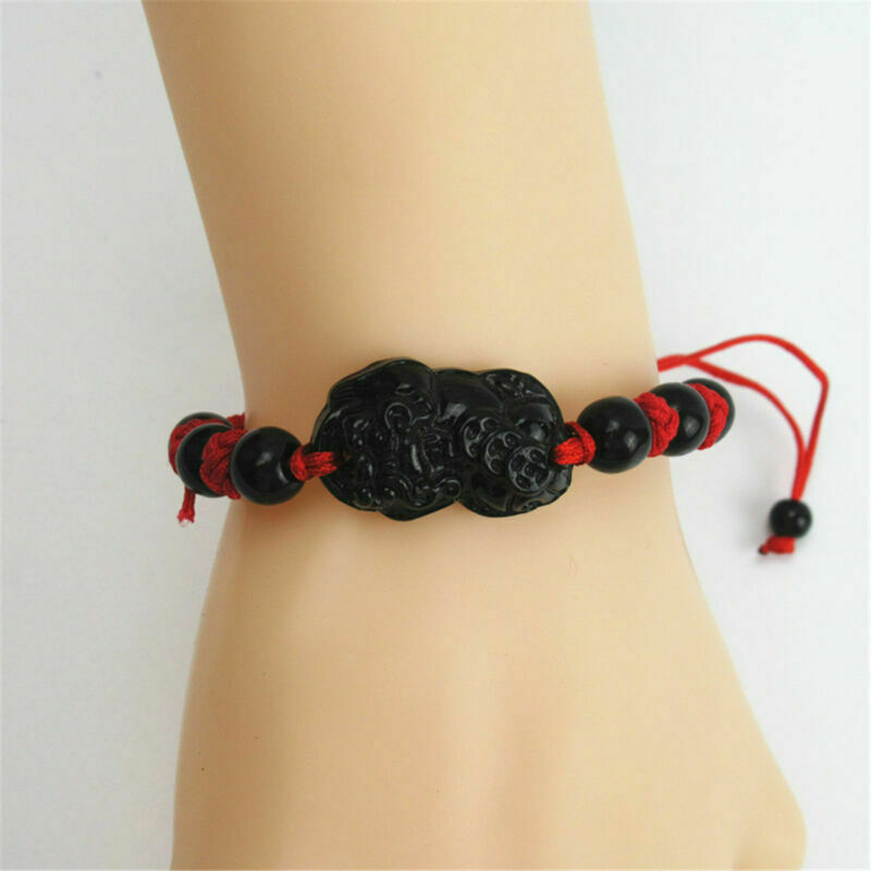 Unisex Obsidian lucky Pi Xiu Brave Troops Wrist Pipe Bracelet Knitting Bead Rope