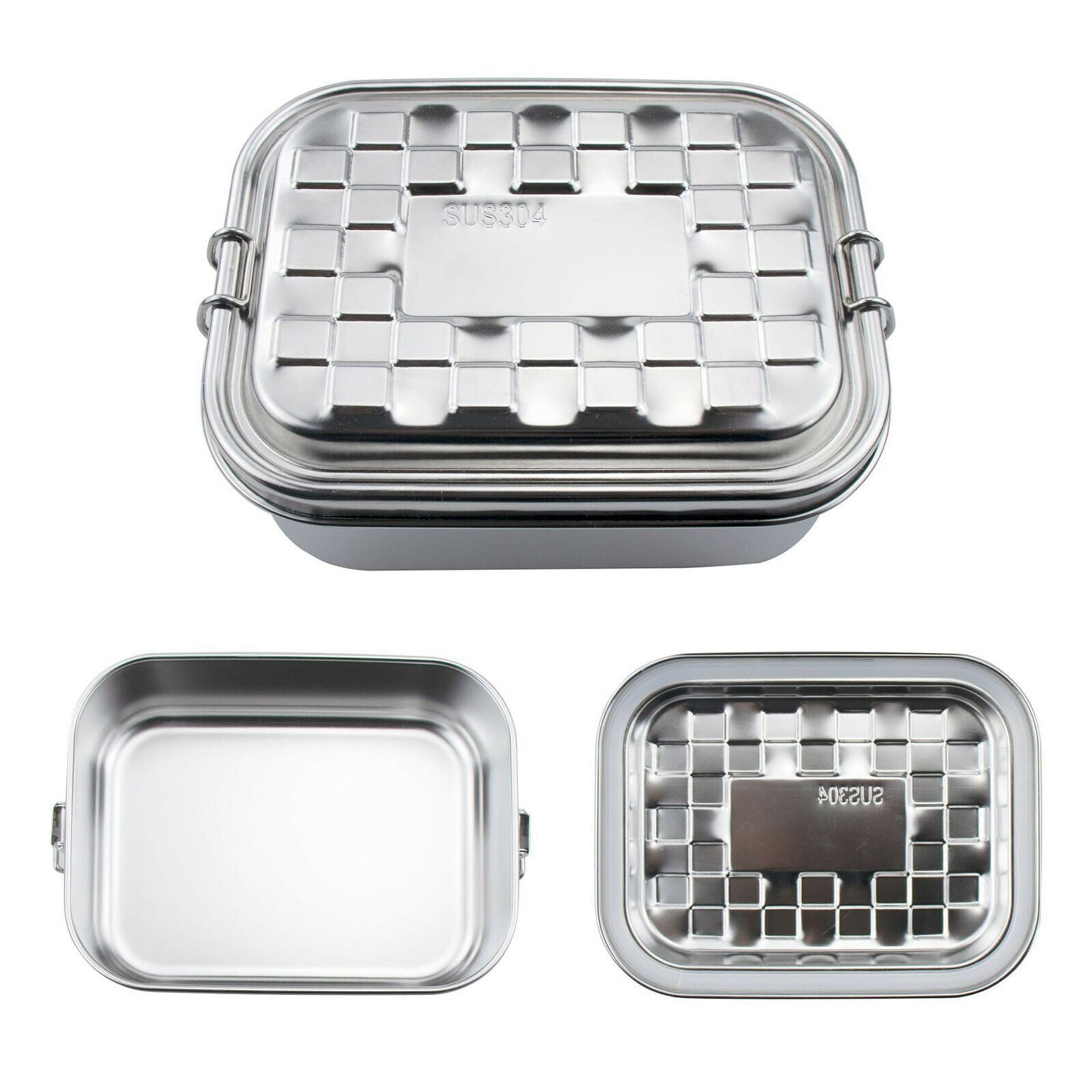 Stainless Steel Lunch Box Reusable Food Container w/ Lids Bento Box Portable