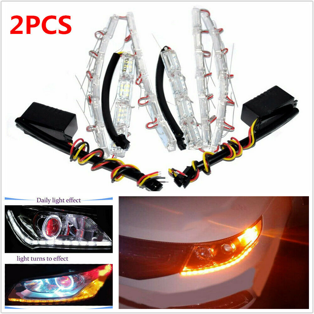 2x 12V Dual Color Tearful Eyes LED Turn Signal Daytime Running Light White Amber