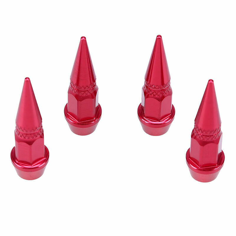 4Pcs Spike Cone Shape Tire Caps Rim Red Valve Wheel Air Port Dust Cover Stem