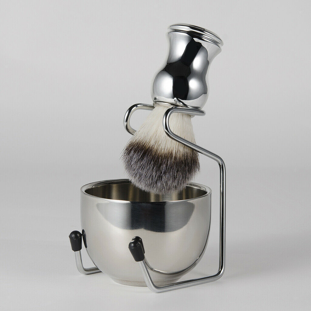 Stainless Steel Shaving Brush Shaving Bowl/ Mug Brush Stand Holder Set Gift