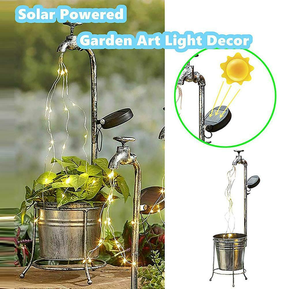 Solar Garden Yard Stake WATER FAUCET PLANTER Fairy Light Lawn Art Outdoor Decor