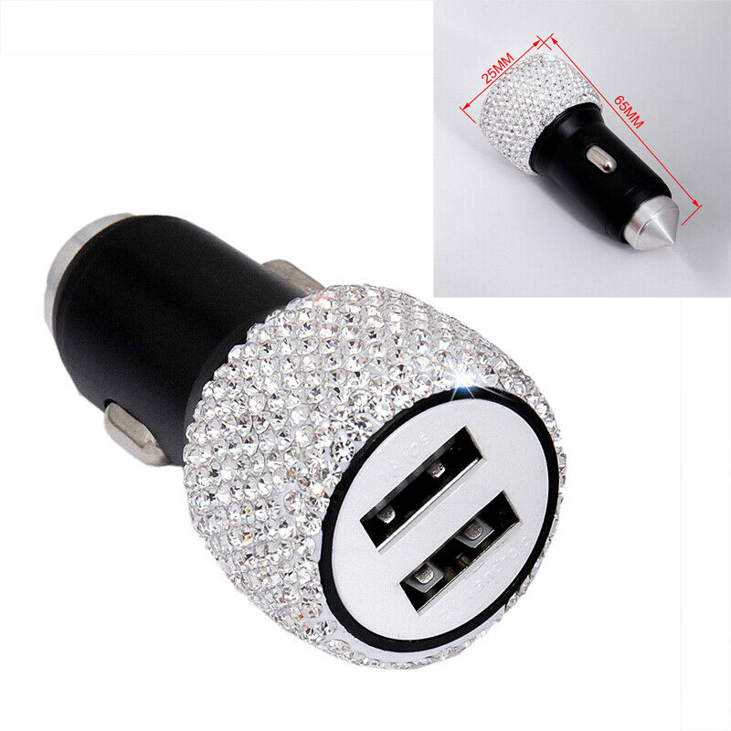 Universal 2 in 1 Fast Charging Car Charger Dual USB Port Diamond Adapter Charger