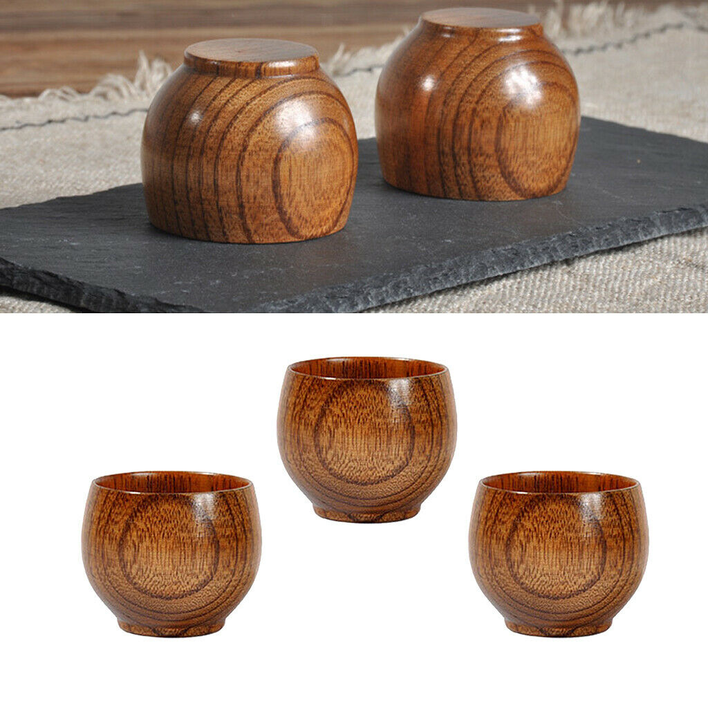 3x  Wooden Cup Handmade Natural Wood Coffee Tea Beer Juice Milk Mug 50ml