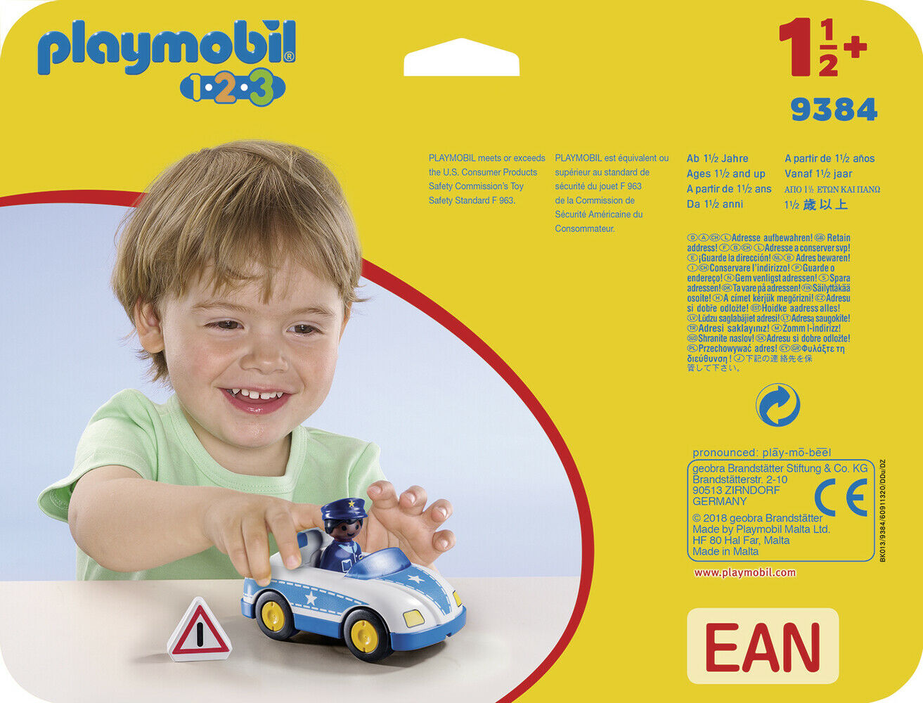 9384 Playmobil Police Car with Trailer Hitch playmobil 1.2.3 Suitable for ages 1